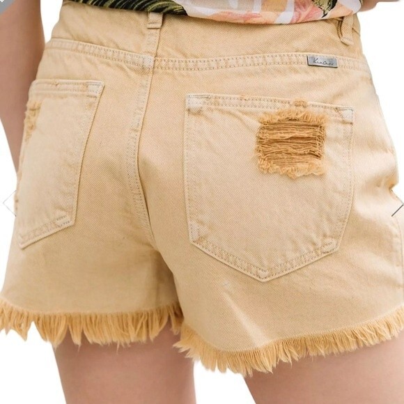 KanCan High Waist Distressed Denim Jean Shorts Mustard Yellow Women’s Size Small - Picture 4 of 12